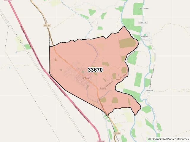Mapa del código postal 33670, La Cruz, Chihuahua