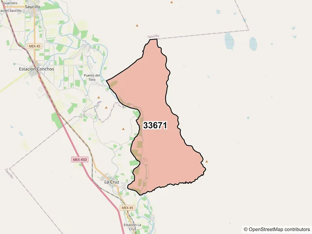 Mapa del código postal 33671, La Cruz, Chihuahua