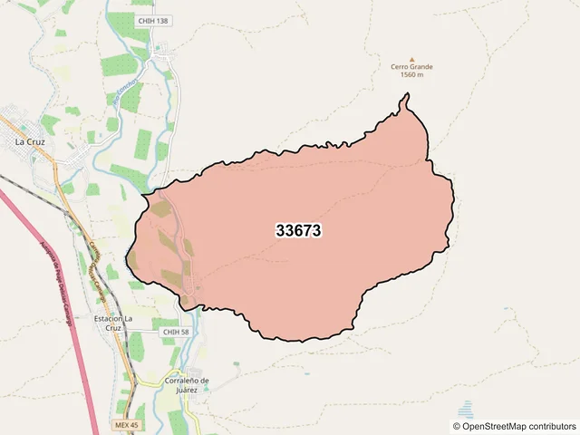 Mapa del código postal 33673, La Cruz, Chihuahua