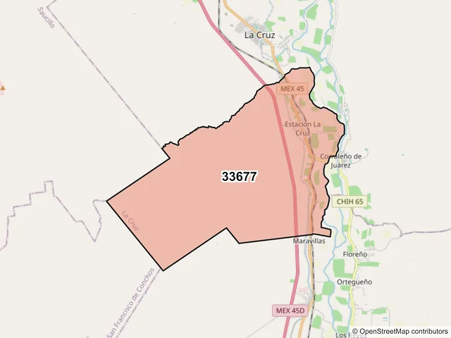 Mapa del código postal 33677, La Cruz, Chihuahua