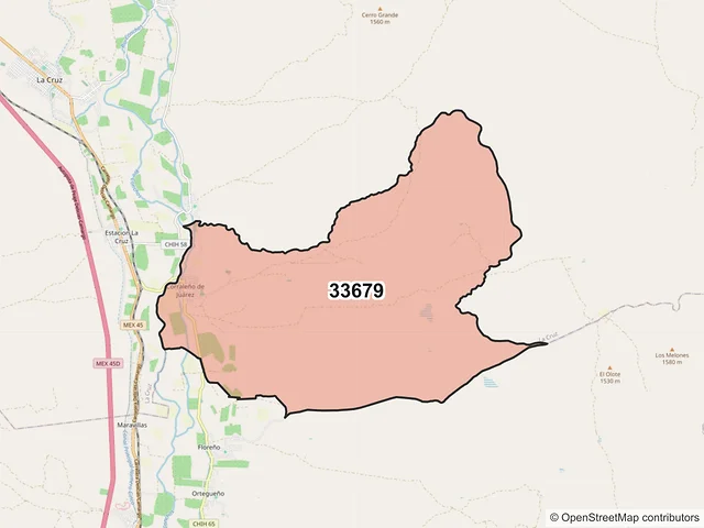 Mapa del código postal 33679, La Cruz, Chihuahua