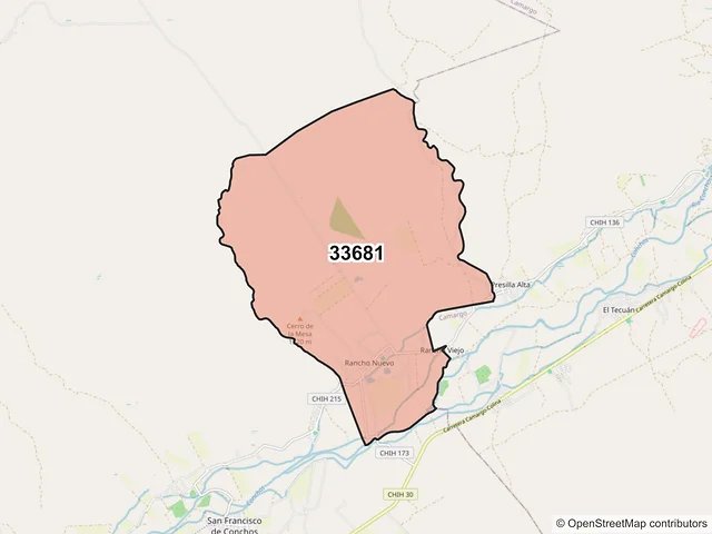 Mapa del código postal 33681, San Francisco de Conchos, Chihuahua