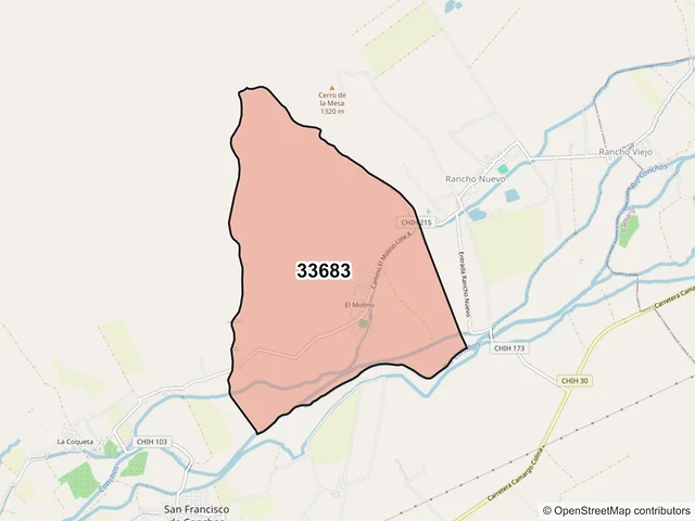Mapa del código postal 33683, San Francisco de Conchos, Chihuahua