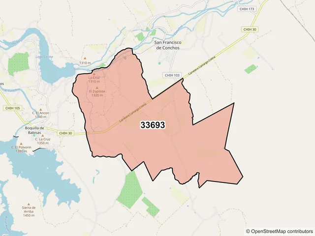 Mapa del código postal 33693, San Francisco de Conchos, Chihuahua