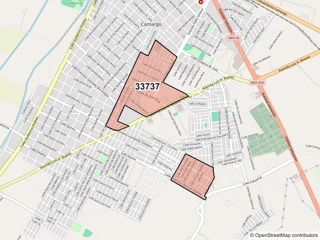 Mapa del código postal 33737, Camargo, Chihuahua