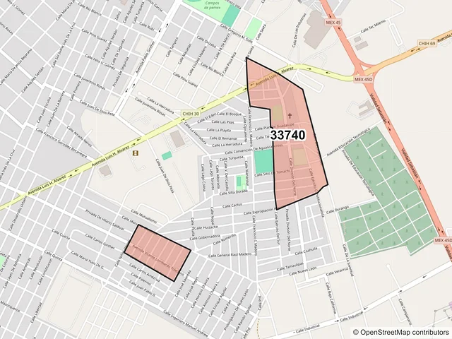 Mapa del código postal 33740, Camargo, Chihuahua
