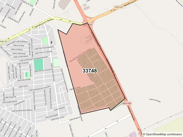 Mapa del código postal 33748, Camargo, Chihuahua