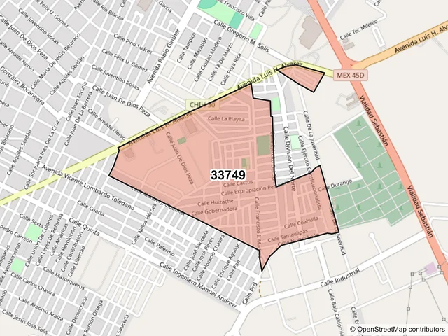 Mapa del código postal 33749, Camargo, Chihuahua