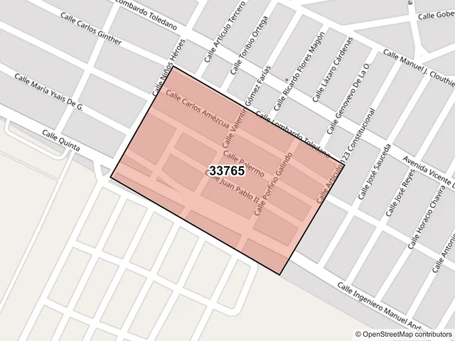 Mapa del código postal 33765, Camargo, Chihuahua