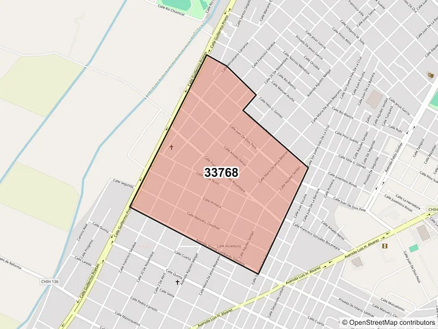 Mapa del código postal 33768, Camargo, Chihuahua