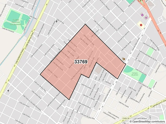 Mapa del código postal 33769, Camargo, Chihuahua
