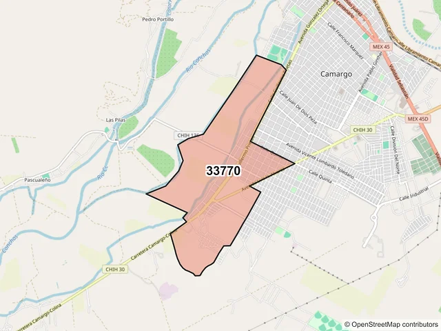 Mapa del código postal 33770, Camargo, Chihuahua