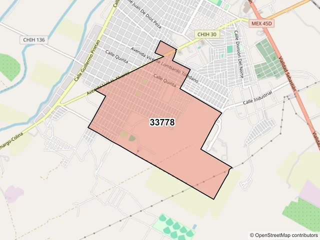 Mapa del código postal 33778, Camargo, Chihuahua