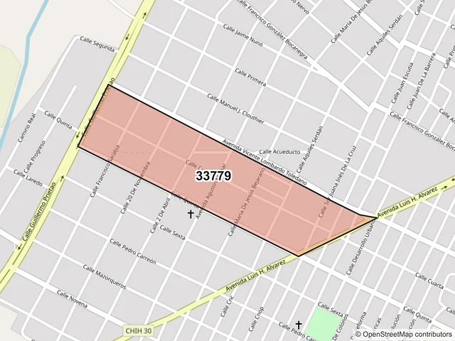 Mapa del código postal 33779, Camargo, Chihuahua