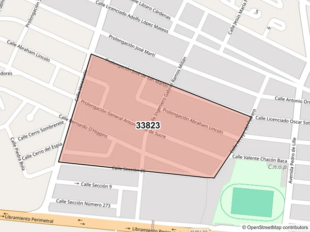 Mapa del código postal 33823, Hidalgo del Parral, Chihuahua