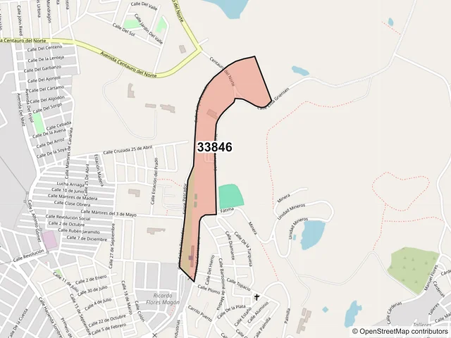 Mapa del código postal 33846, Hidalgo del Parral, Chihuahua