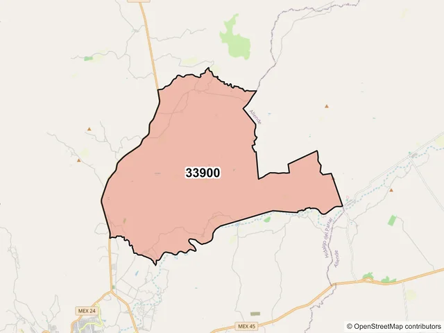 Mapa del código postal 33900, Hidalgo del Parral, Chihuahua