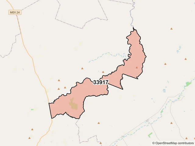 Mapa del código postal 33917, Hidalgo del Parral, Chihuahua