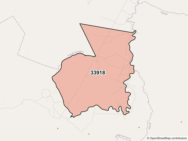 Mapa del código postal 33918, Hidalgo del Parral, Chihuahua