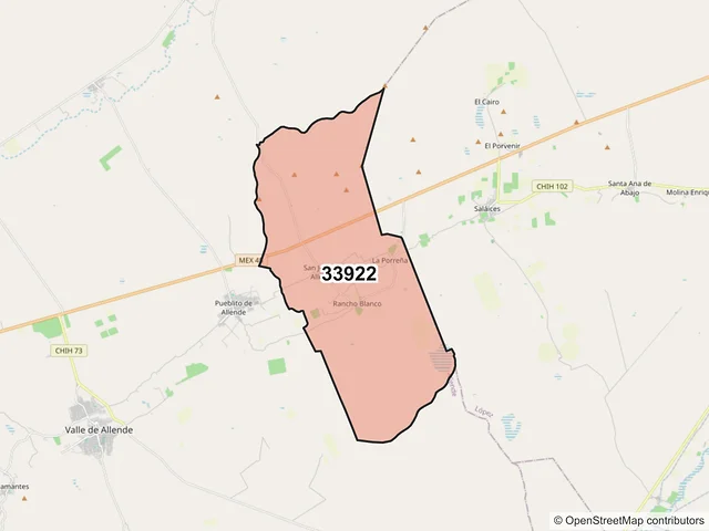 Mapa del código postal 33922, Allende, Chihuahua
