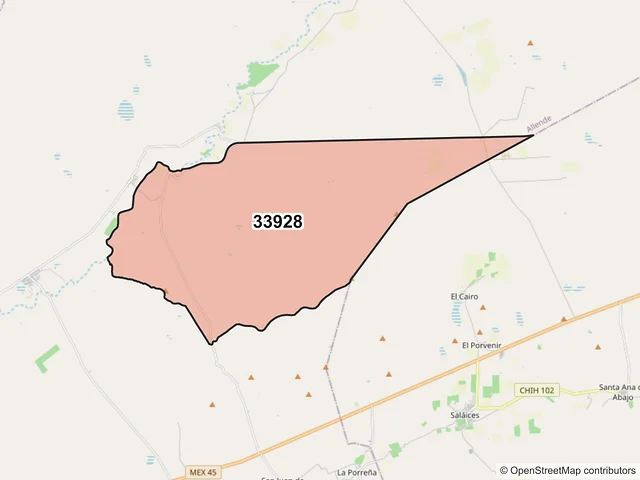 Mapa del código postal 33928, Allende, Chihuahua