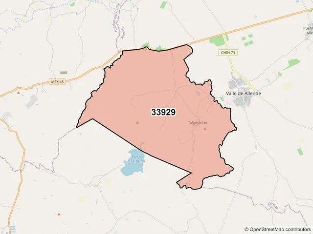 Mapa del código postal 33929, Allende, Chihuahua