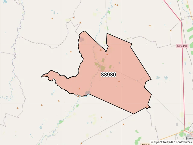 Mapa del código postal 33930, Allende, Chihuahua