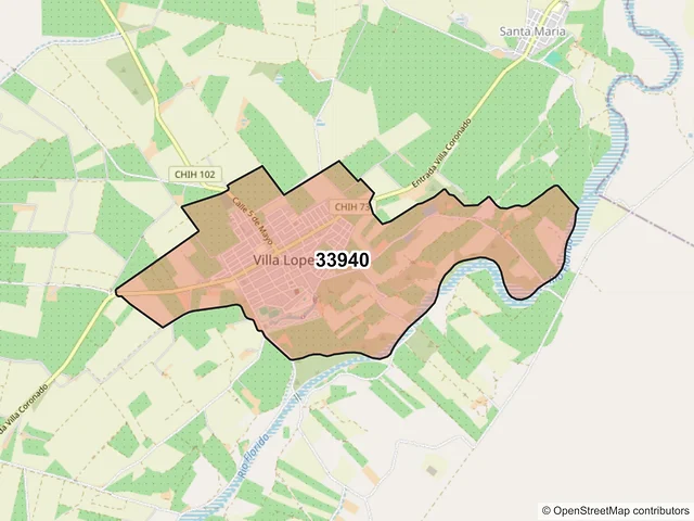 Mapa del código postal 33940, López, Chihuahua