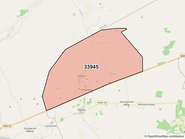 Mapa del código postal 33945, López, Chihuahua