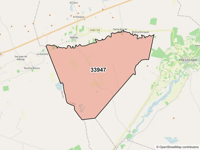 Mapa del código postal 33947, López, Chihuahua