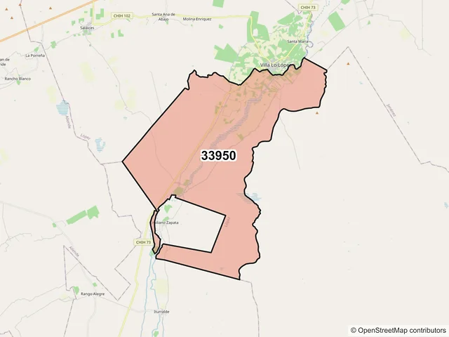 Mapa del código postal 33950, López, Chihuahua