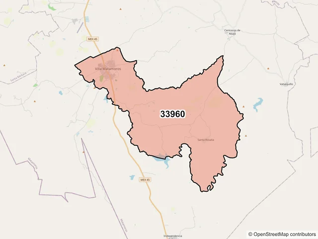 Mapa del código postal 33960, Matamoros, Chihuahua