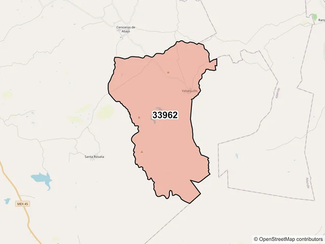 Mapa del código postal 33962, Matamoros, Chihuahua