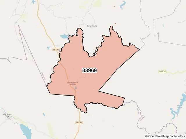 Mapa del código postal 33969, Matamoros, Chihuahua
