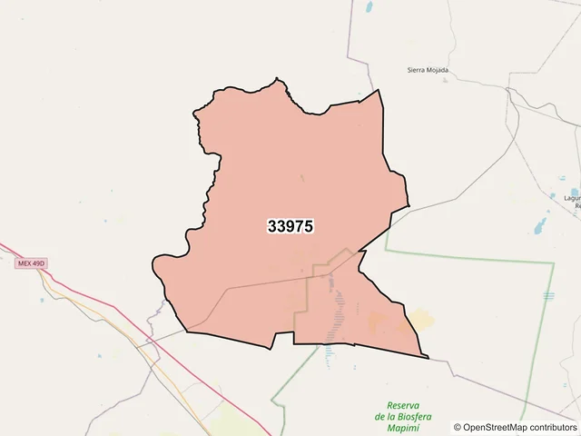 Mapa del código postal 33975, Jiménez, Chihuahua