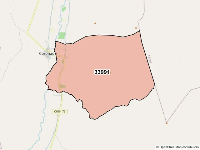 Mapa del código postal 33991, Coronado, Chihuahua