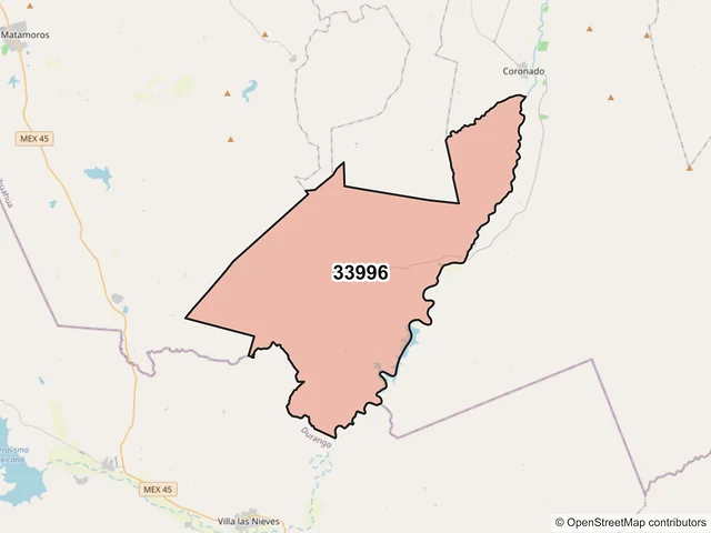 Mapa del código postal 33996, Coronado, Chihuahua