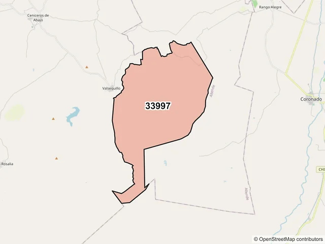 Mapa del código postal 33997, Coronado, Chihuahua