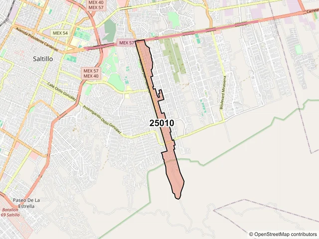 Mapa del código postal 25010, Saltillo, Coahuila de Zaragoza