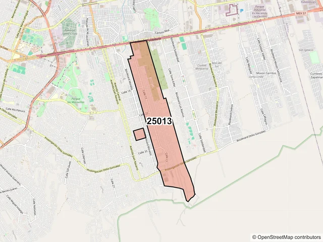 Mapa del código postal 25013, Saltillo, Coahuila de Zaragoza
