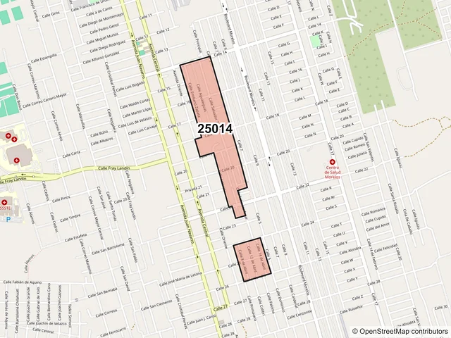 Mapa del código postal 25014, Saltillo, Coahuila de Zaragoza