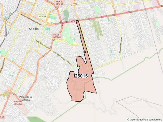 Mapa del código postal 25015, Saltillo, Coahuila de Zaragoza