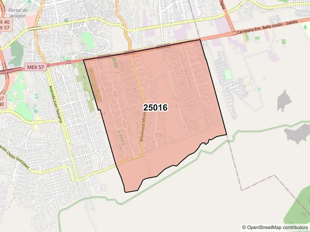 Mapa del código postal 25016, Saltillo, Coahuila de Zaragoza