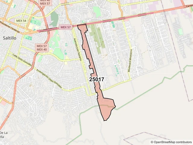 Mapa del código postal 25017, Saltillo, Coahuila de Zaragoza