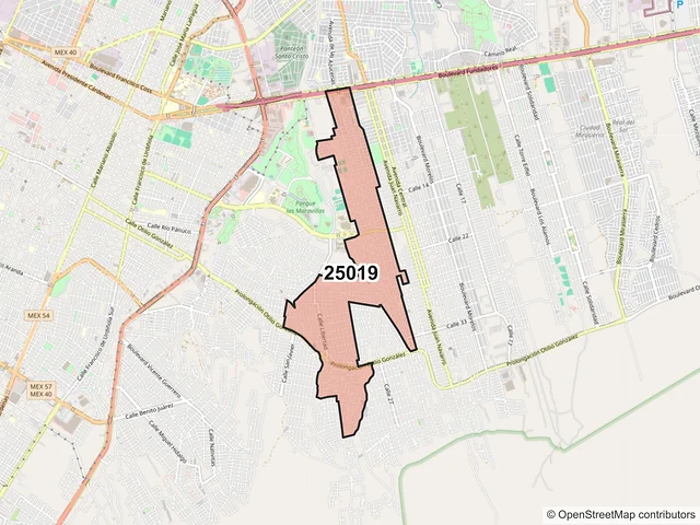 Mapa del código postal 25019, Saltillo, Coahuila de Zaragoza