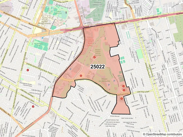 Mapa del código postal 25022, Saltillo, Coahuila de Zaragoza