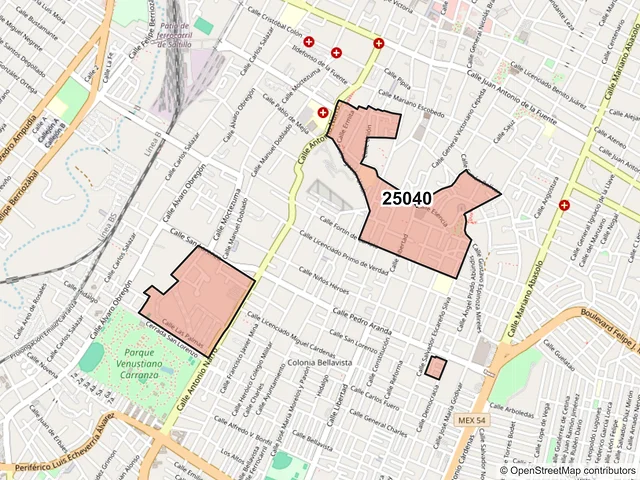 Mapa del código postal 25040, Saltillo, Coahuila de Zaragoza