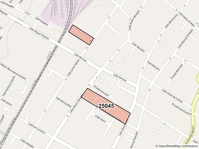 Mapa del código postal 25045, Saltillo, Coahuila de Zaragoza