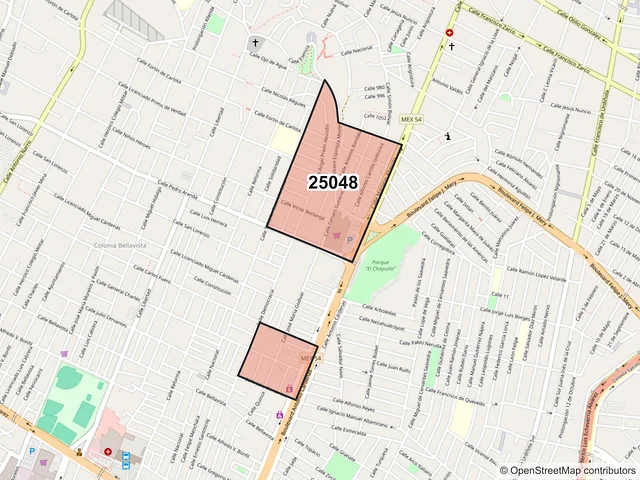 Mapa del código postal 25048, Saltillo, Coahuila de Zaragoza