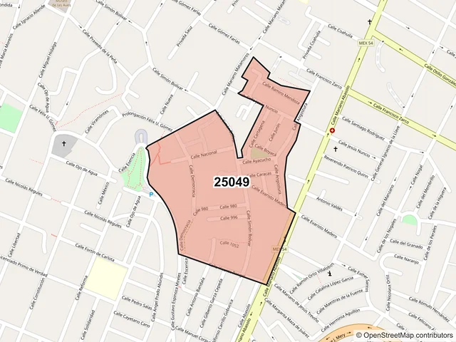 Mapa del código postal 25049, Saltillo, Coahuila de Zaragoza